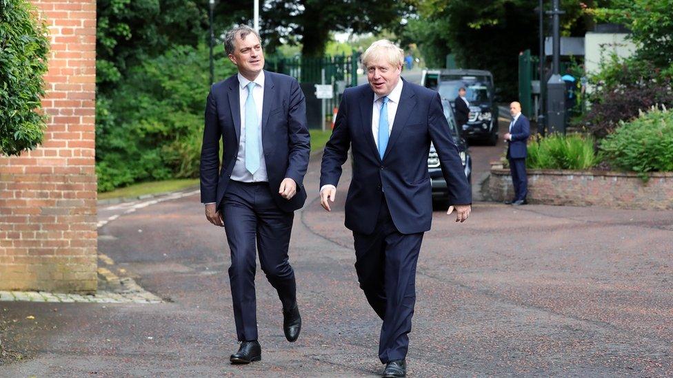 Julian Smith and Boris Johnson at Stormont House on Wednesday