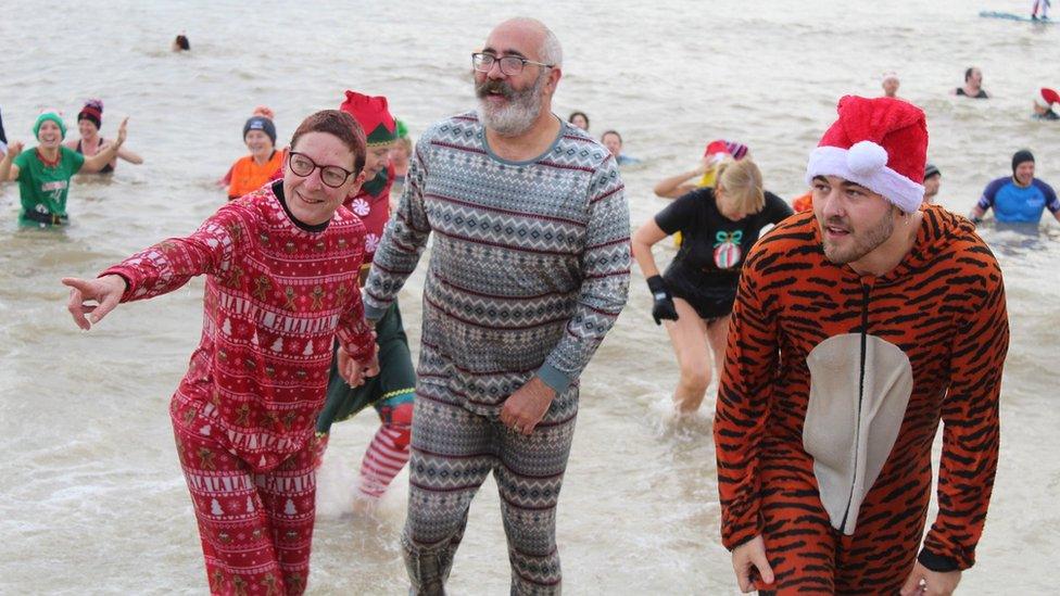 Swimmers in the sea at Felixstowe