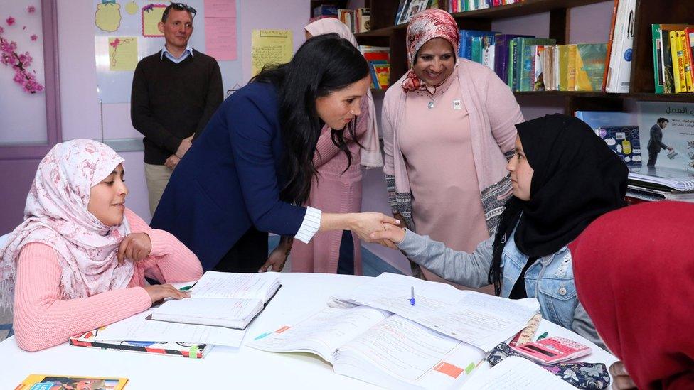 The Duchess of Sussex meets students in a classroom