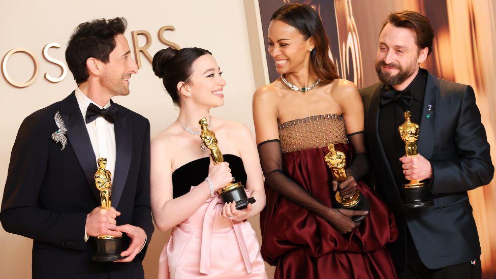 Adrien Brody, Mikey Madison, Zoe Saldana, Kieran Culkin at the 97th Oscars held at the Dolby Theatre on March 2, 2025 in Hollywood, California