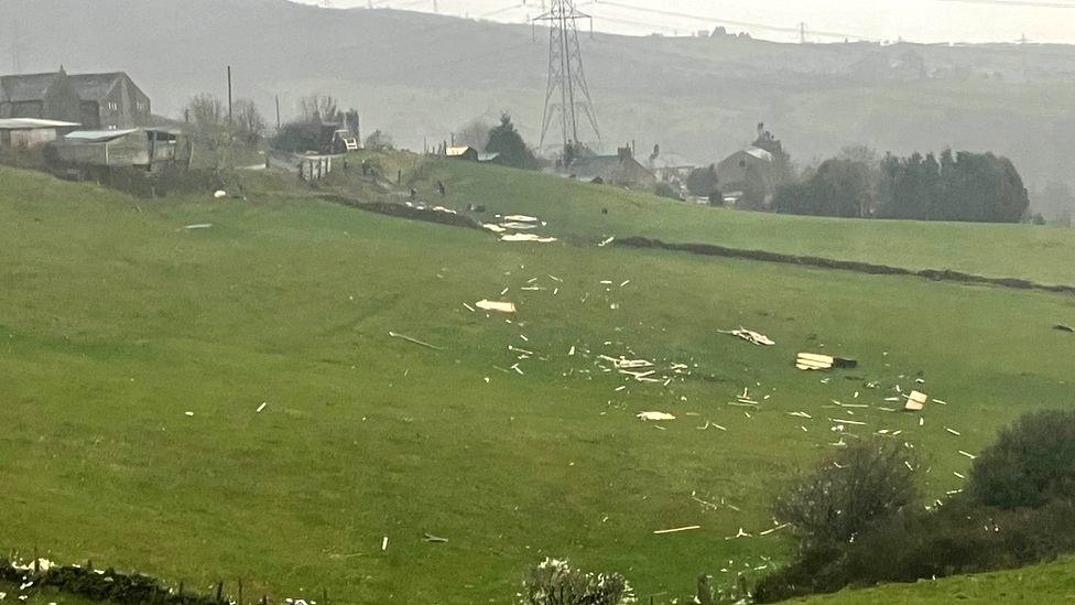 Debris on hillside at Carrbrook