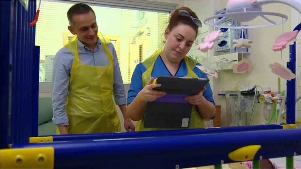 Doctor and nurse on neonatal ward in Glasgow