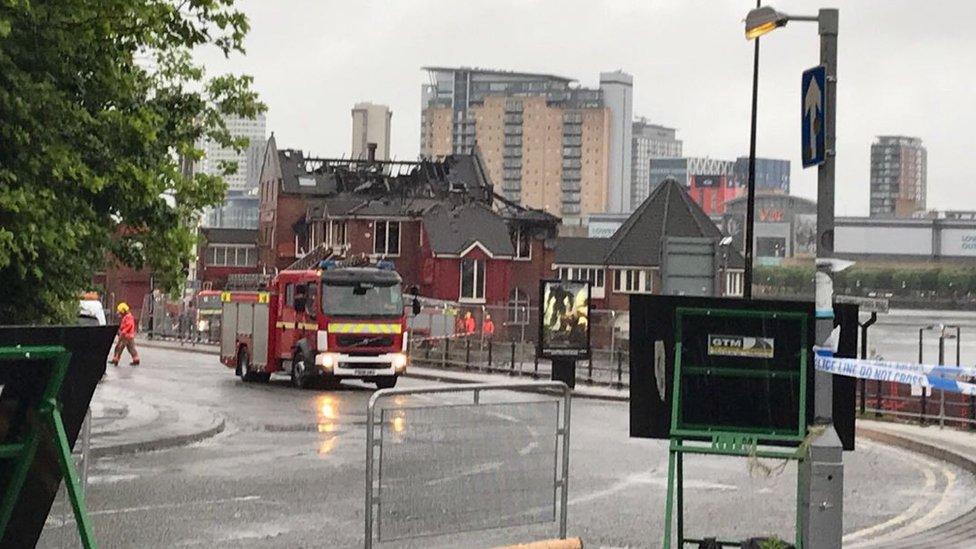 Extensive damage to the roof could be seen at daylight