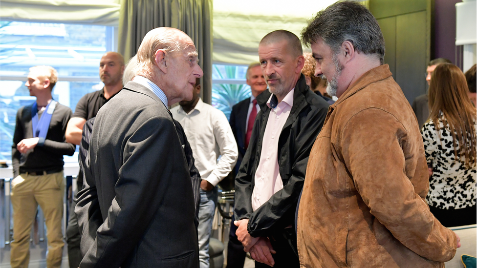 Prince Philip visits staff and residents at Veterans Aid's New Belvedere House hostel in June 2016