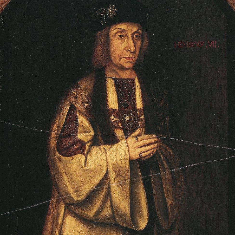 An oil portrait of Henry VII Tudor, the former king of England, on display in the Victoria And Albert Museum in London