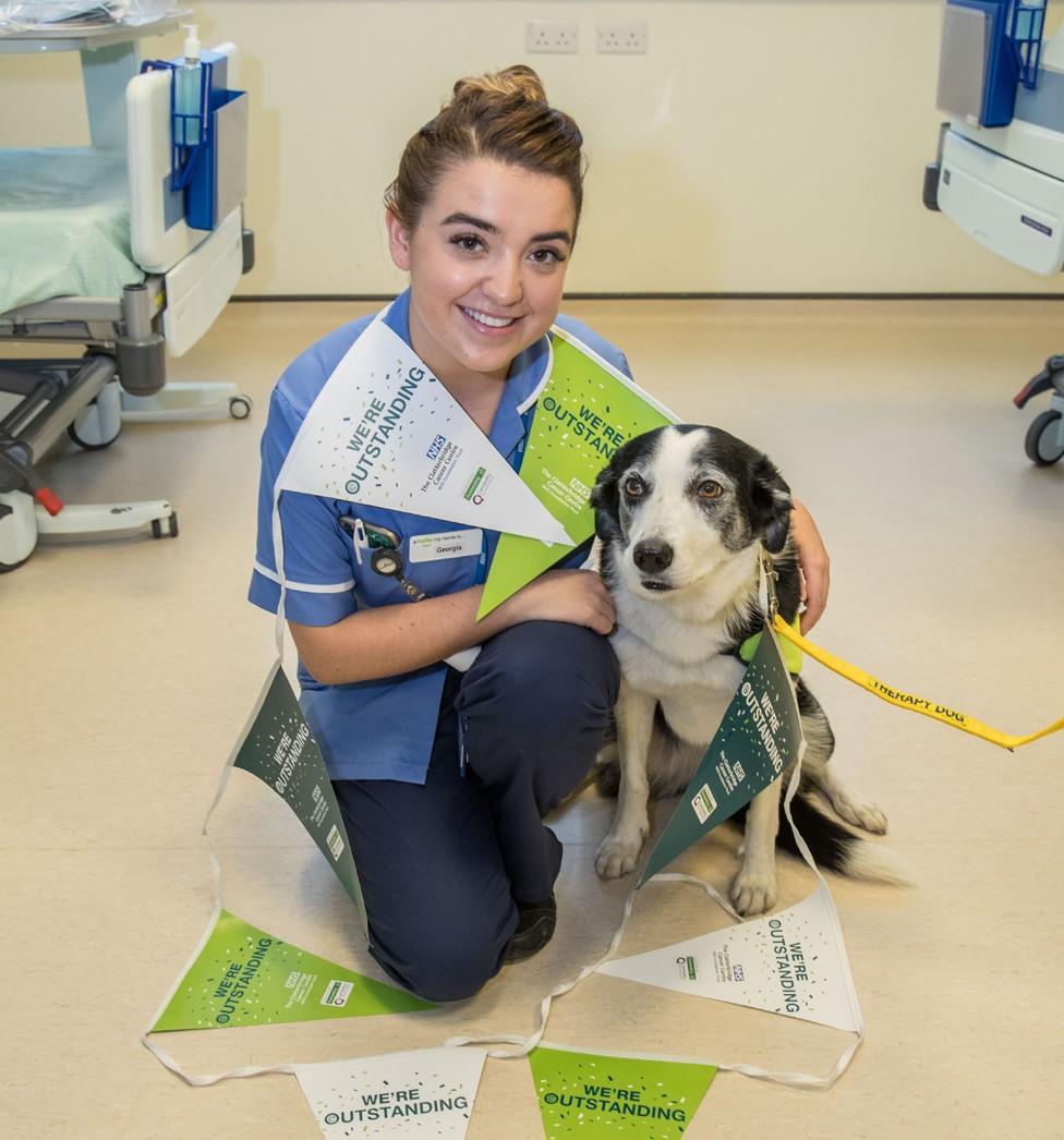 Staff nurse Georgia Groom and therapy dog Callie