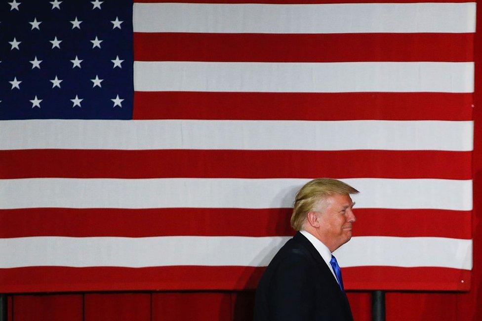 Republican presidential candidate Donald Trump arrives at a fundraising event in Lawrenceville, New Jersey on 19 May 2016