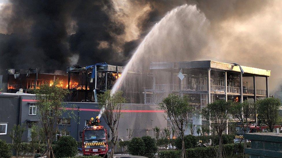 rescue workers at the fire