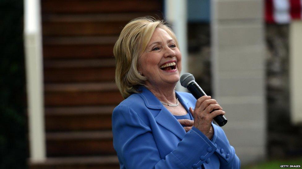 Democratic presidential candidate Hillary Clinton talks in Iowa.