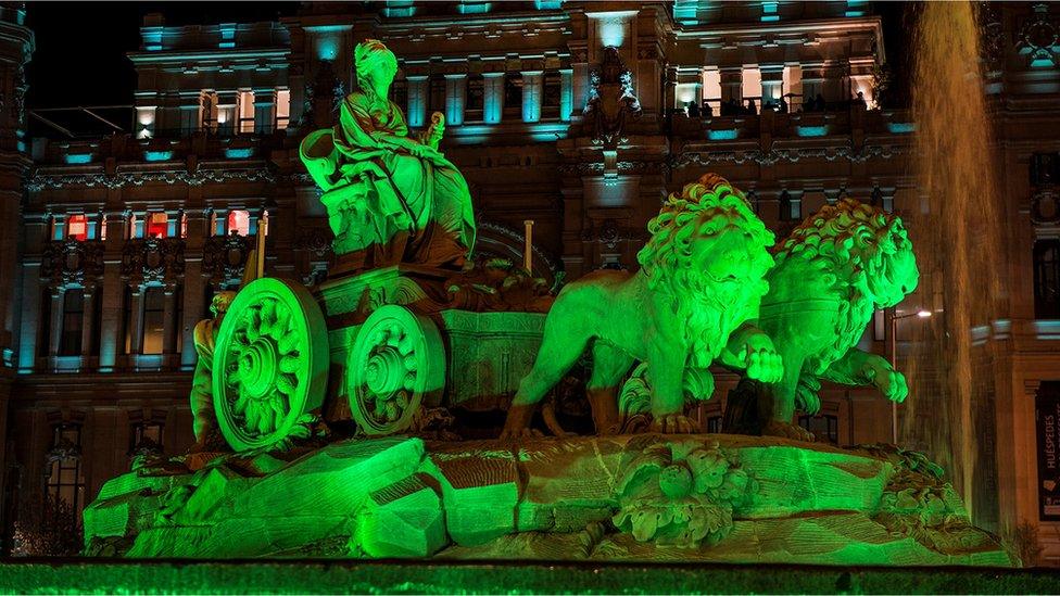 The Plaza de Cibeles fountain in Madrid, Spain