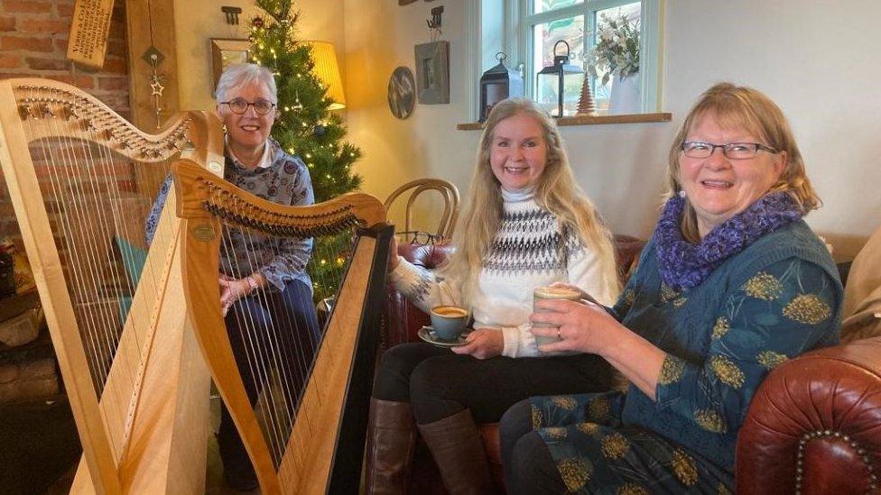 Katy Bustard's harp students, including Ailish McFarlane