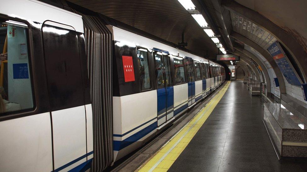 Metro train at a station platform