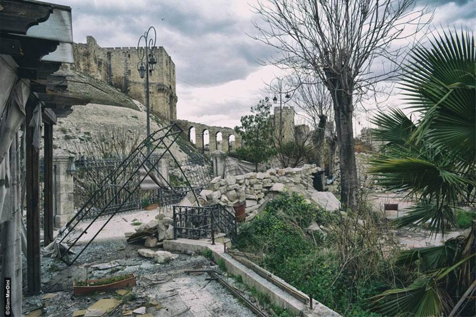 Damaged buildings near the citadel