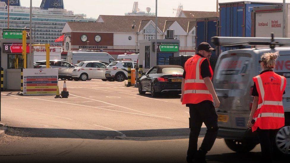 Cars arriving at the Red Funnel terminal in Southampton