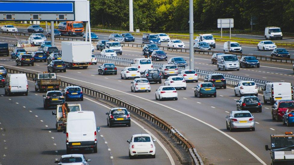 High-traffic-density-on-highway-stock photo.