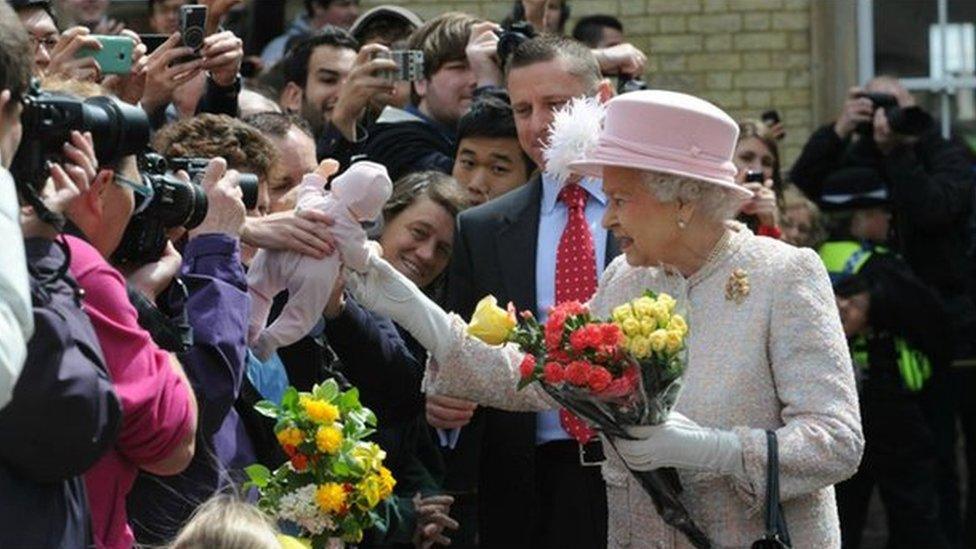 The Queen meets crowds at Cambridge railway station