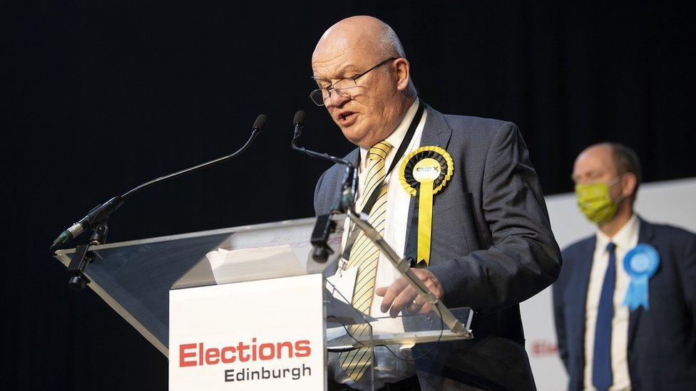 SNP candidate Gordon MacDonald gives an acceptance speech after holding his seat in Edinburgh Pentlands