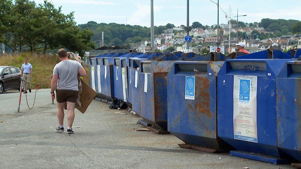 Recycling bring bank at Salerie Corner, Guernsey