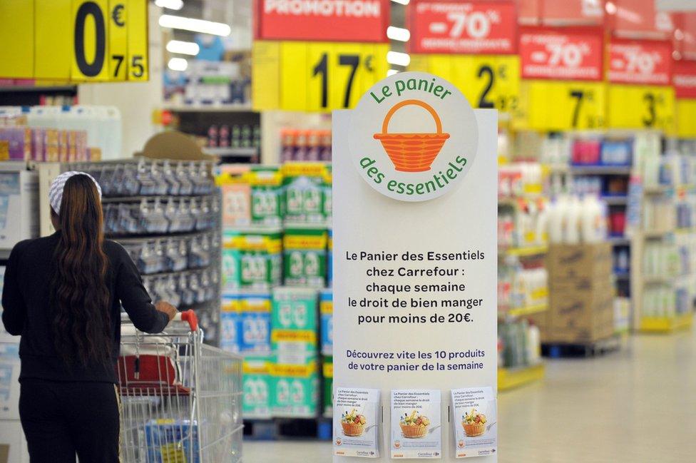 Carrefour supermarket aisle - file pic