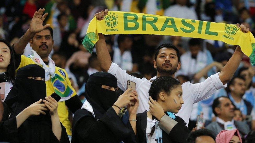 Football fans at a game between Brazil and Argentina in Riyadh, Saudi Arabia