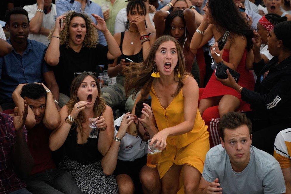 Fans celebrate England victory at Boxpark, London