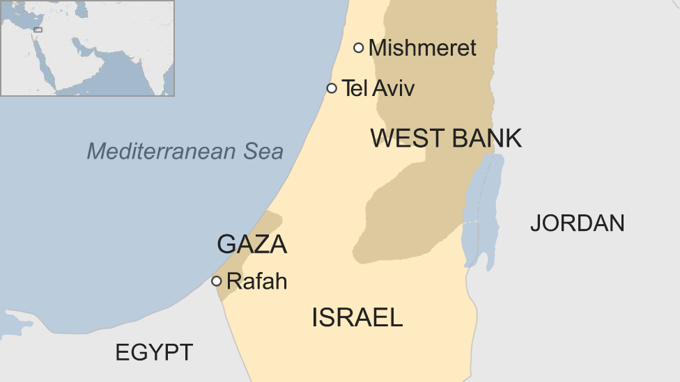 Map showing Israel and Gaza