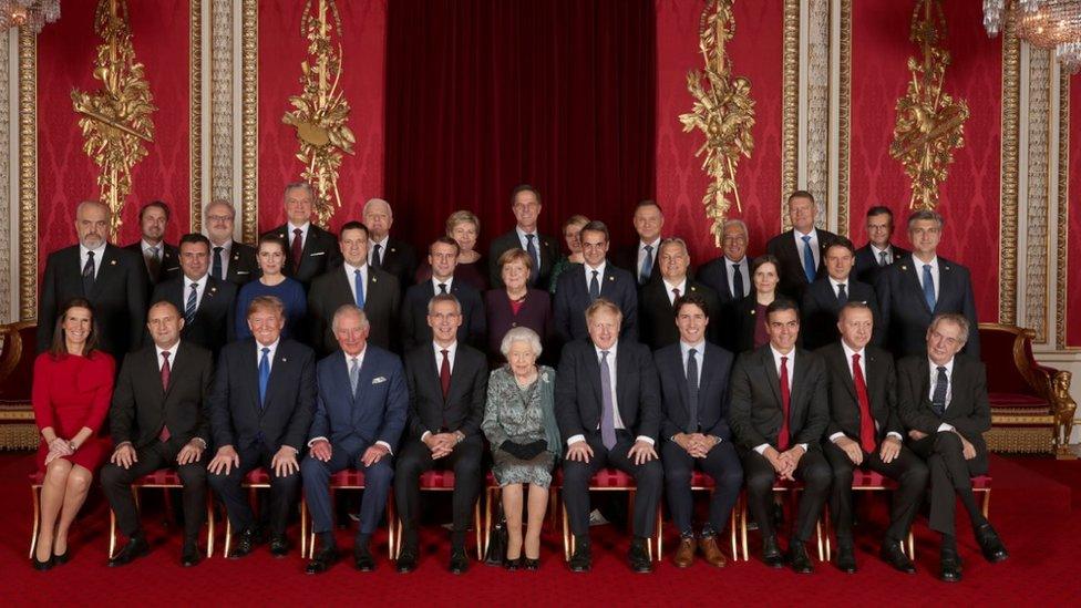 Leaders of NATO alliance countries, and its secretary general, join Britain"s Queen Elizabeth and the Prince of Wales