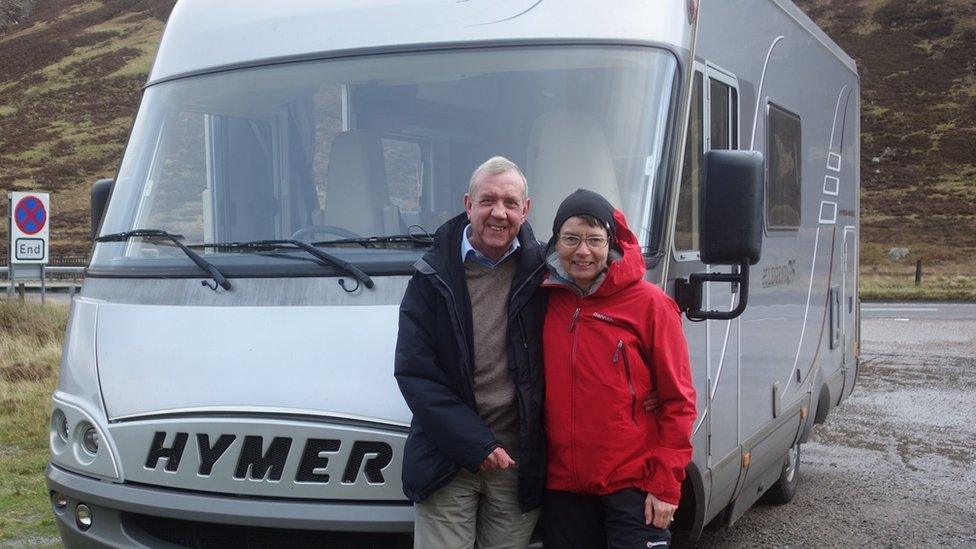 Hazel and Ian Strachan beside their motorhome