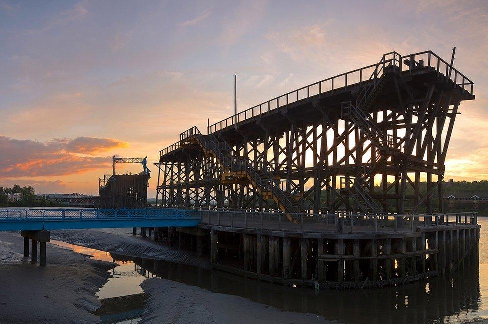 The timber structure adjacent to the Staiths South Bank estate