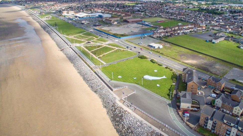 An aerial picture of Aberavon seafront where the house and shops will be built