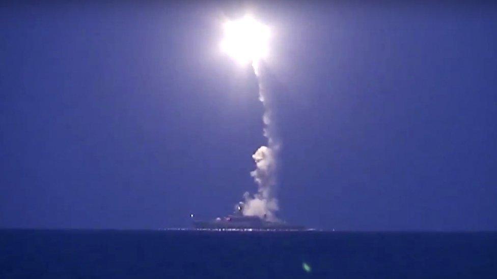 A missile is launched from a Russian warship