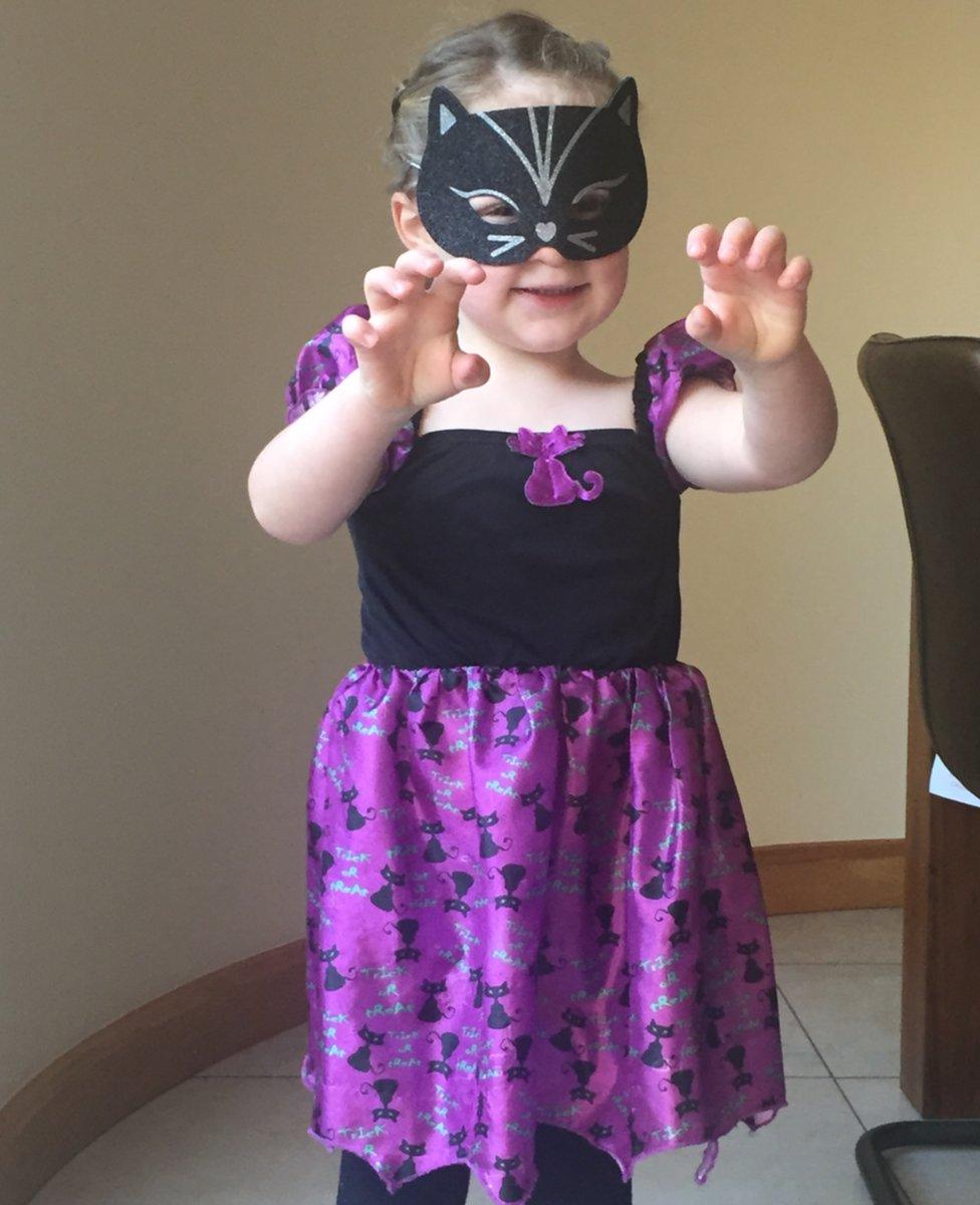 Here's three-year-old Xanthe from Bolton trying to be a scary Halloween cat!