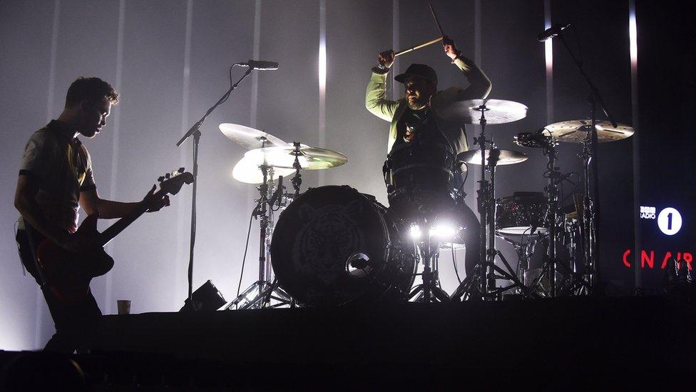 Royal Blood performing on stage at Radio 1's Big Weekend