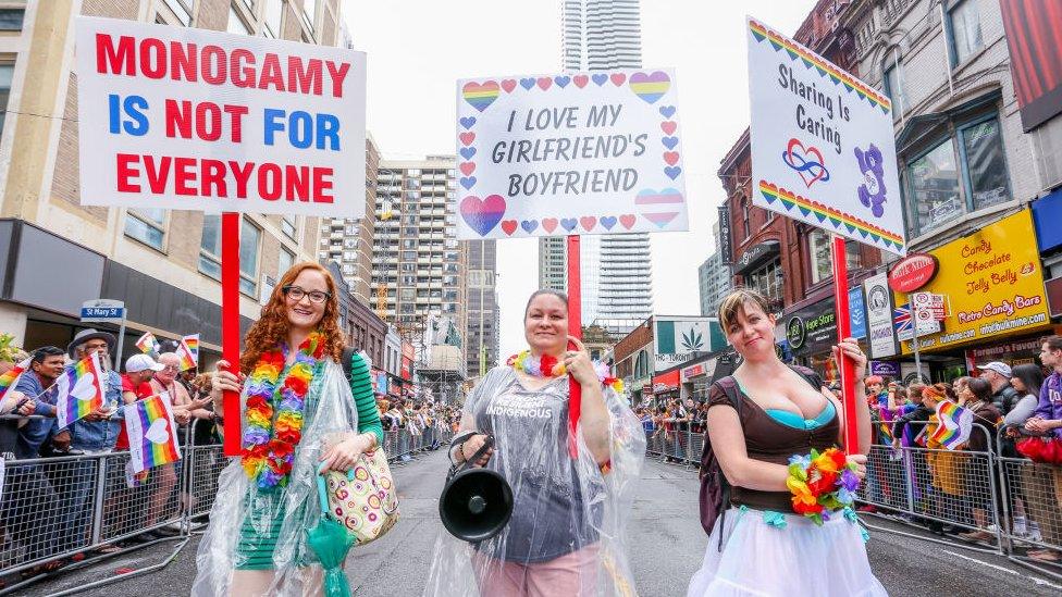 Polyamorous people at Canada Pride march