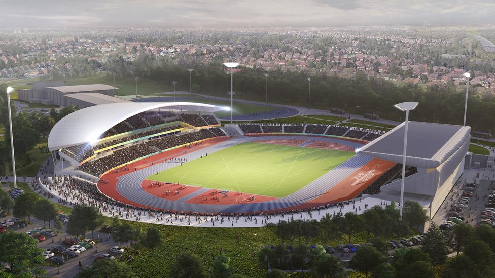 Artist's impression of Birmingham's Alexander Stadium after its revamp