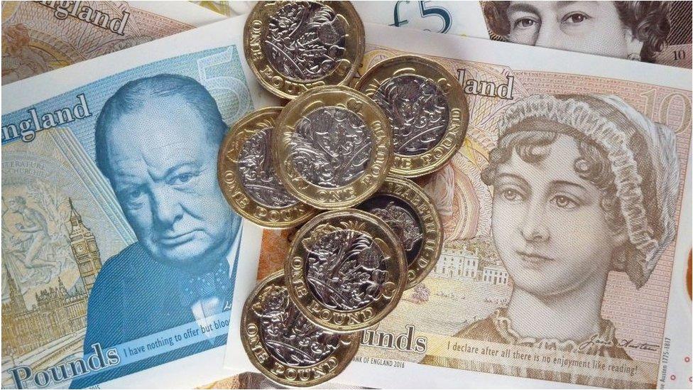 Pound notes and coins