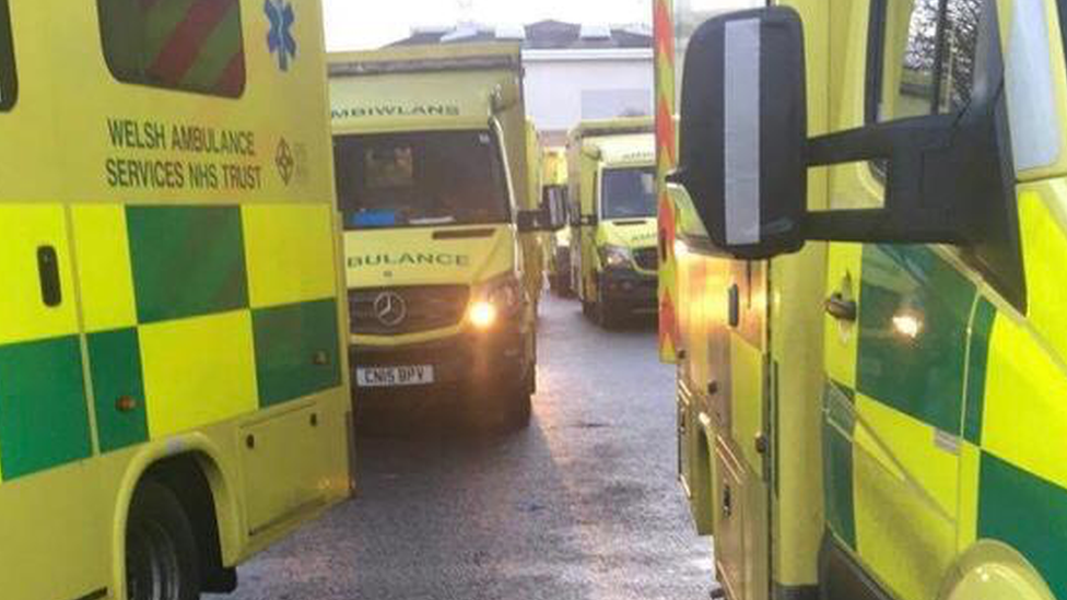 Ambulances queuing on Saturday