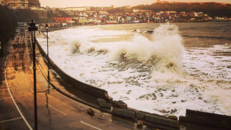 Sea wall outside Scarborough's Spa