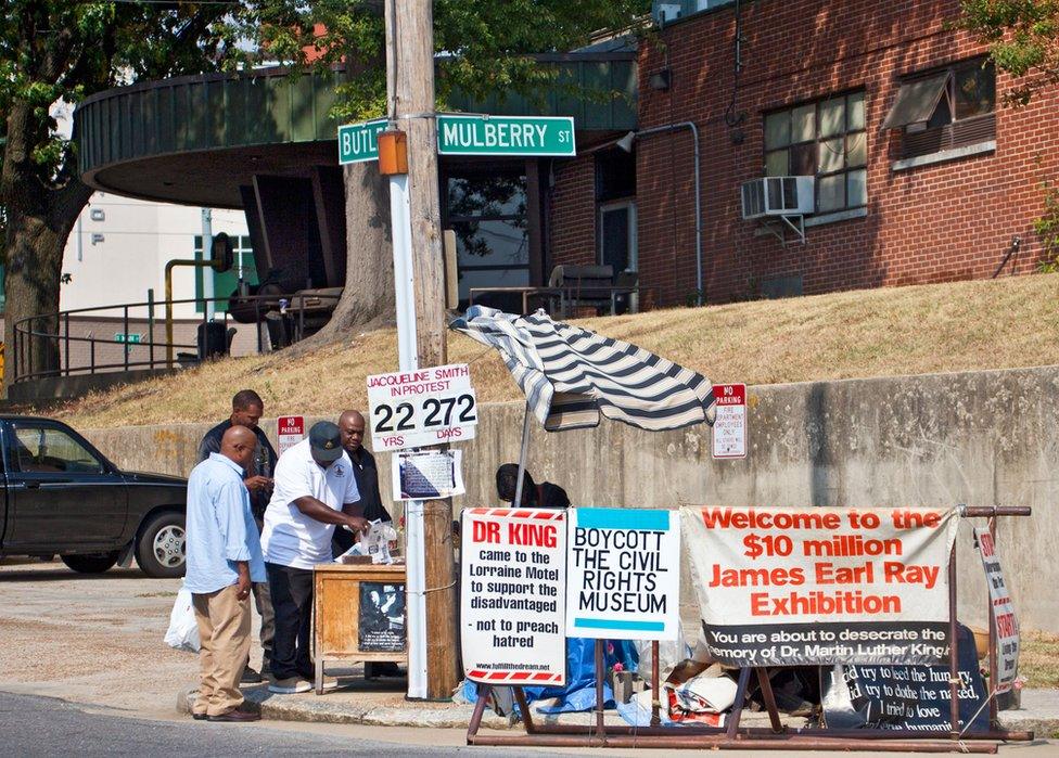 Jacqueline Smith pictured protesting outside the Lorraine Motel in 2010