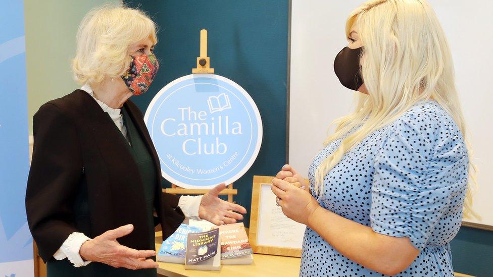 The Duchess of Cornwall during a visit to the Kilcooley Women"s Centre, where she met staff and learn about the groups" work from its members in Bangor,