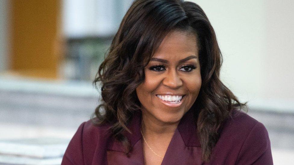 Michelle Obama speaks with a local book group about her book "Becoming" at the Tacoma Public Library in 2019