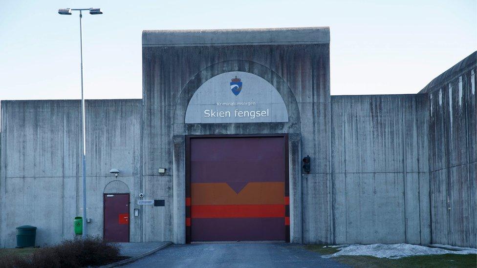 A general exterior view of the main entrance to Skien prison, some 130 km south west of Oslo, Norway, 12 February 2016.