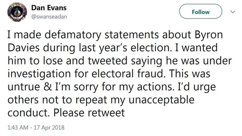 Dan Evans tweet of apology