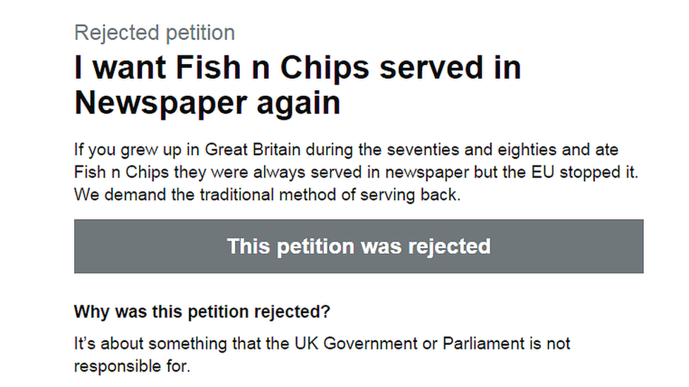 A petition calling for fish and chips to be wrapped in newspaper again.