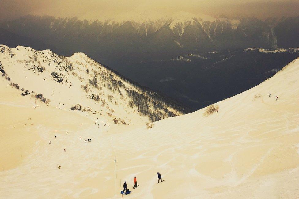 Orange snow in the Caucasus mountains