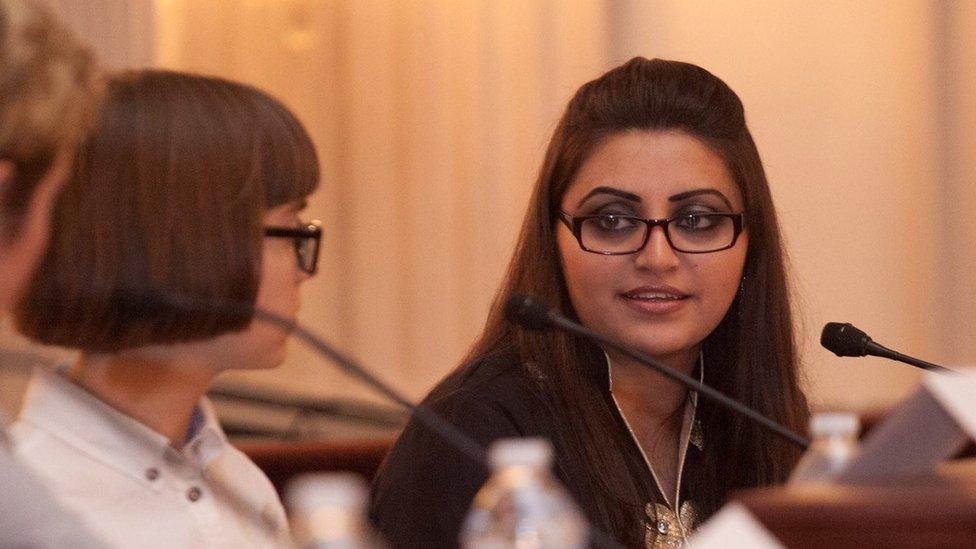 Gulalai Ismail speaking at a conference