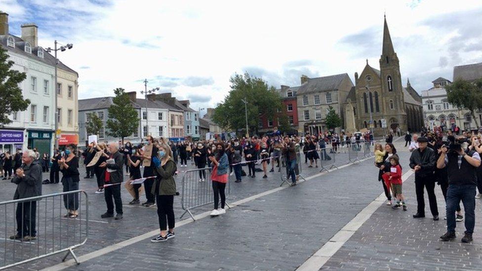 Crowd of people on the Maes in Caernarfon