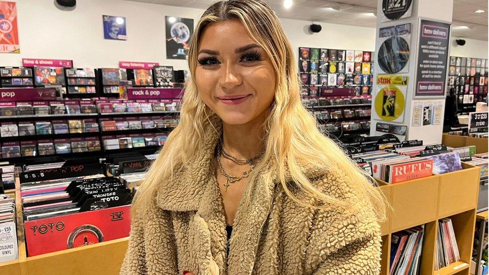 Imogen Bradley in a record shop