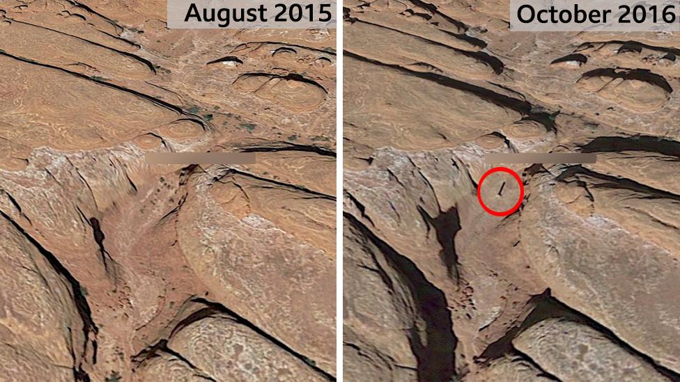 Satellite images showing the location of the Utah monolith