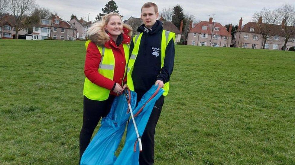 Jac Danielle litter picking with her brother